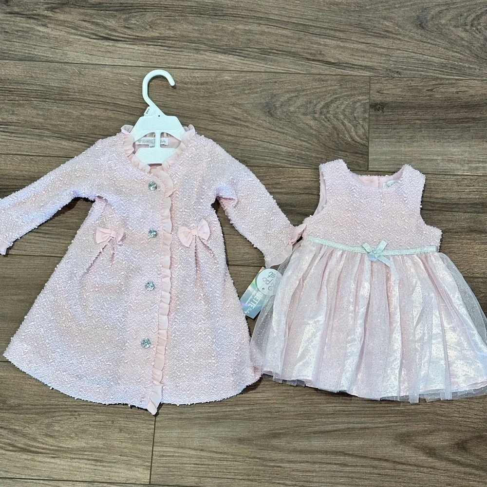 ⭐️Final Sale⭐️NWT! Nannette Baby Two Piece Pink Ivory Dress Coat and Dress